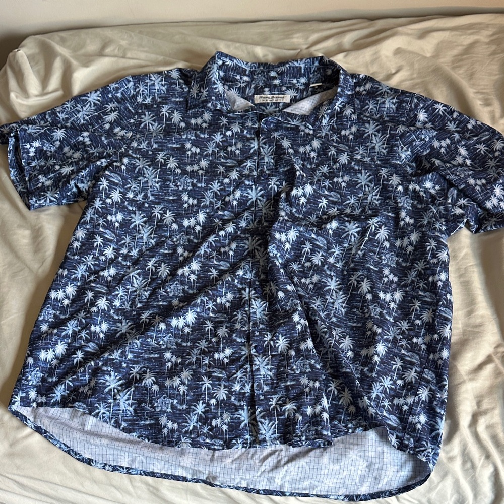 Tommy Bahama Navy and White Palm Print Shirt